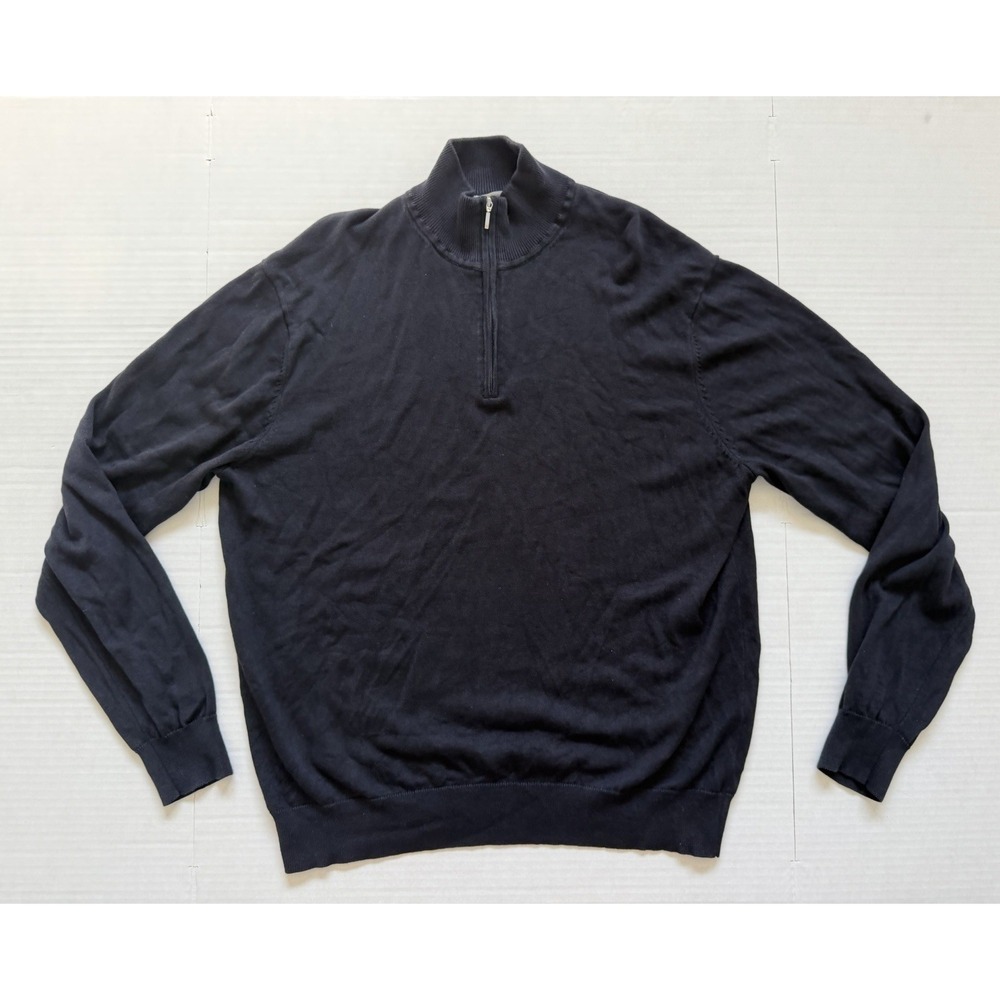 Suitsupply 1/4 Zip Sweater Mens XXL Navy Blue Silk Wool Cashmere Pullover Luxury